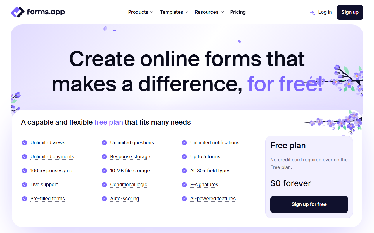 forms.app pricing plans and limits