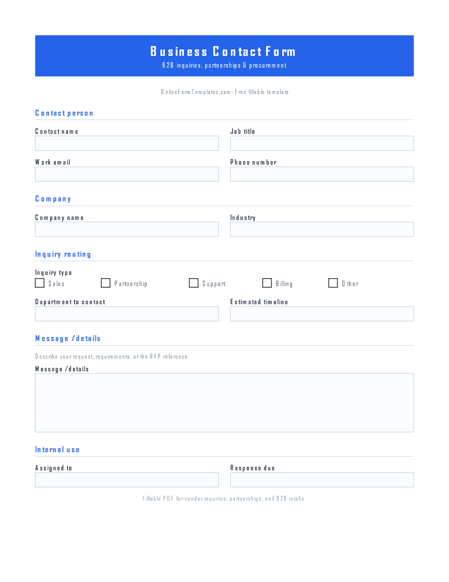 Preview of Business Contact Form Template (PDF/DOCX)