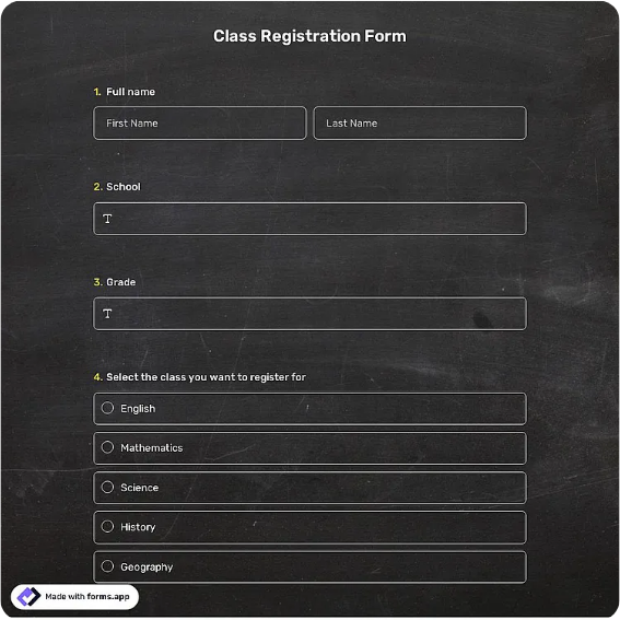 Preview of Class Registration Form Template