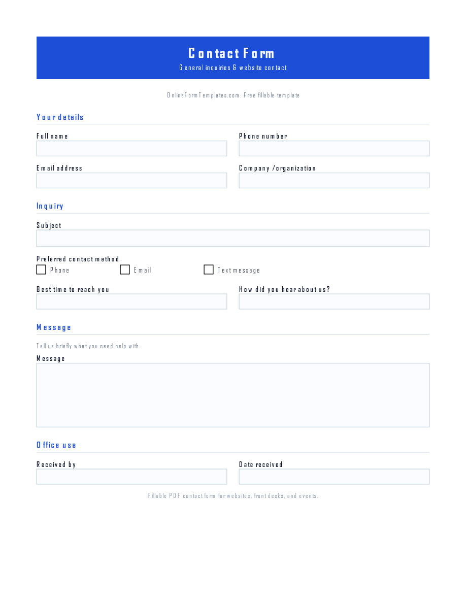 Preview of Contact Form Template (PDF/DOCX)