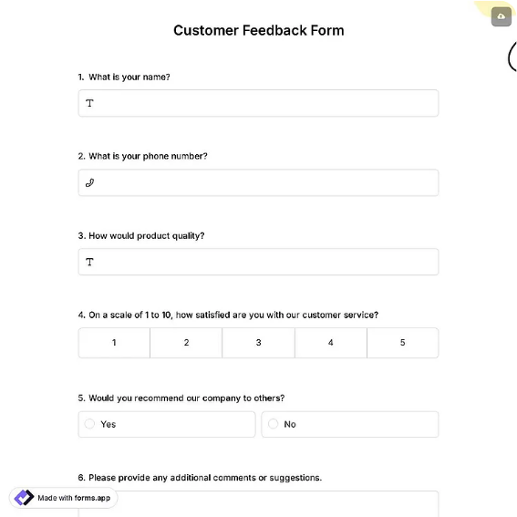 Customer Feedback Form Template: forms.app