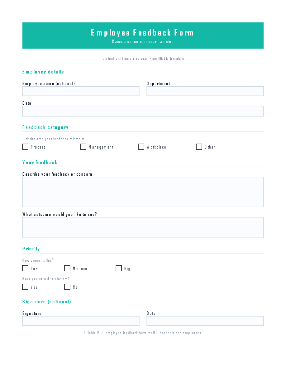 Preview of Employee Feedback Form Template (PDF/DOCX)