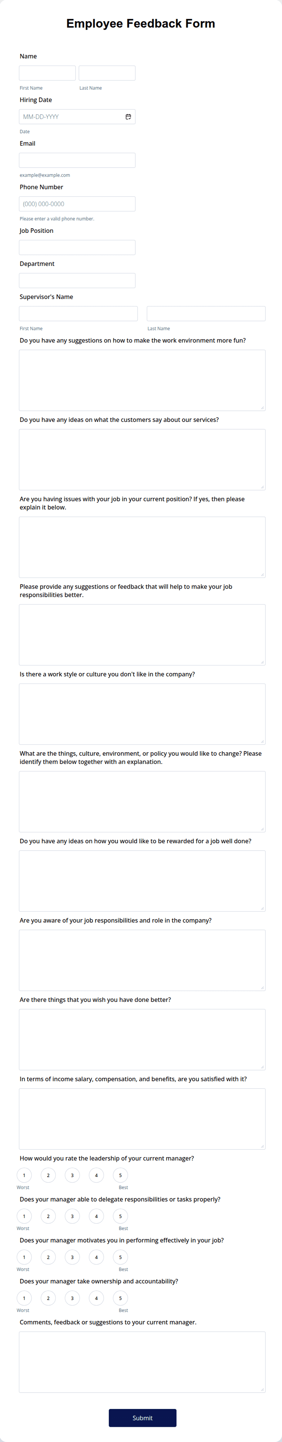 Preview of Employee Feedback Form Template