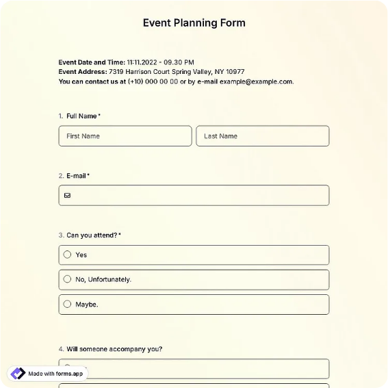 Event Planning Form Template: forms.app