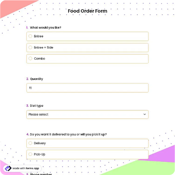 Preview of Food Order Form Template