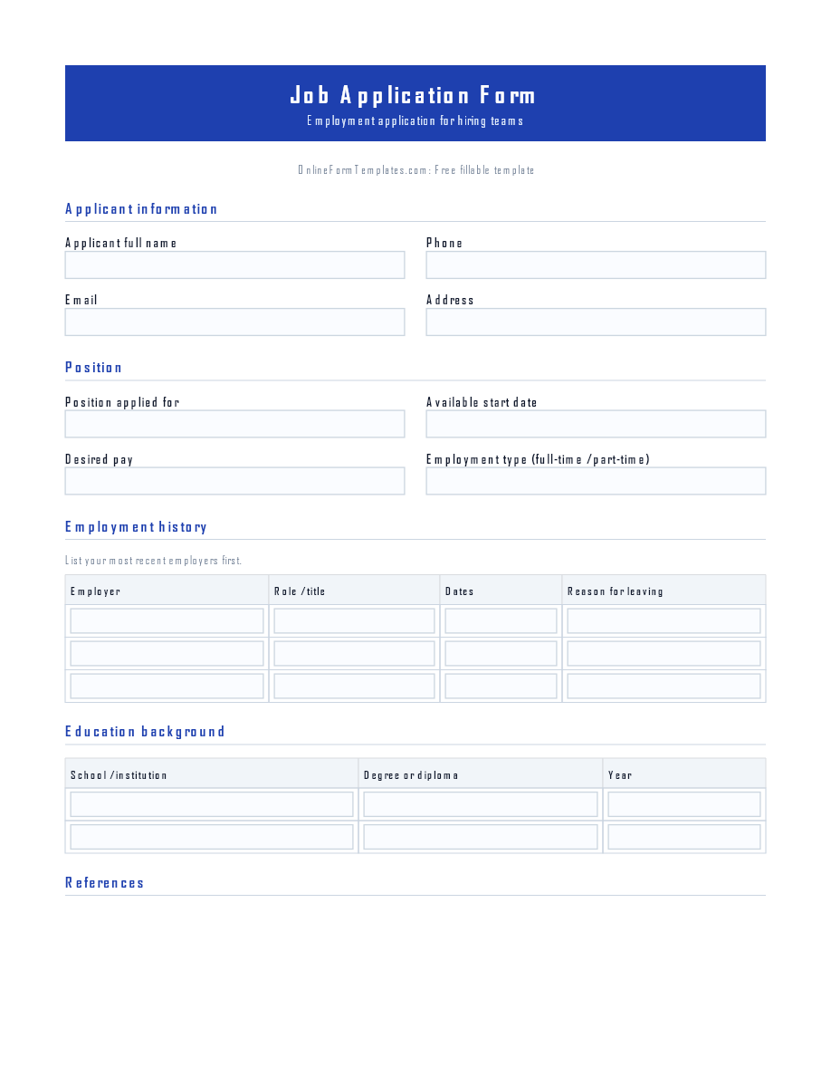 Preview of Job Application Form Template (PDF/DOCX)