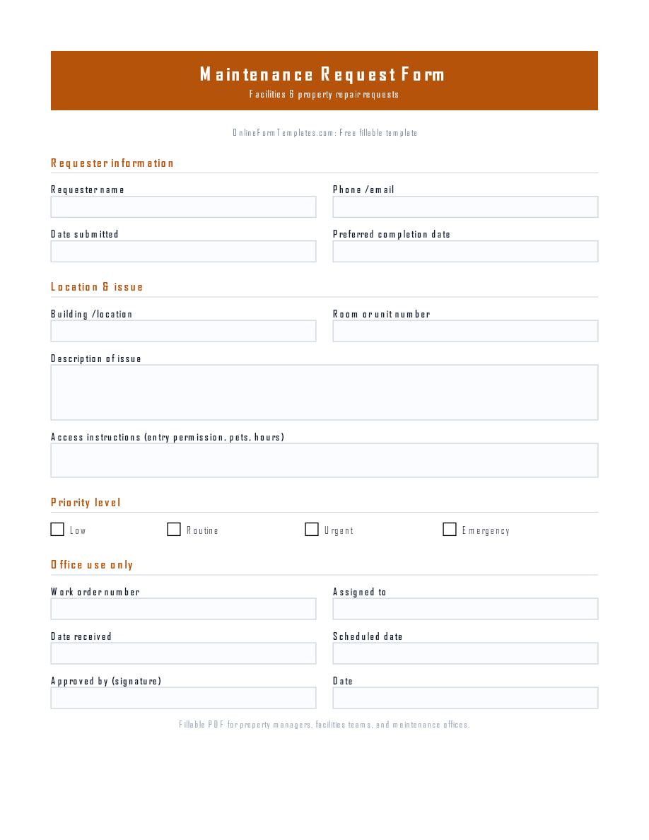Preview of Maintenance Request Form Template (PDF/DOCX)