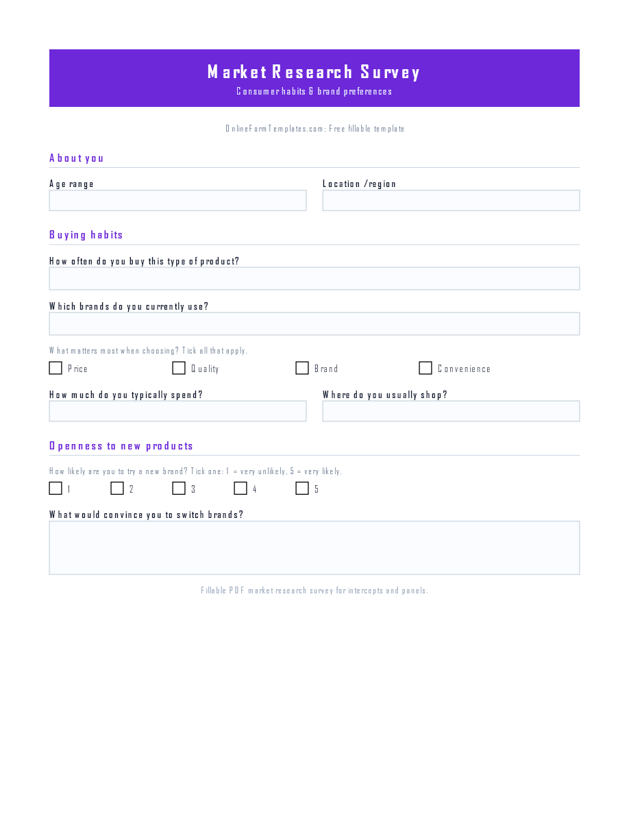 Preview of Market Research Survey Template (PDF/DOCX)