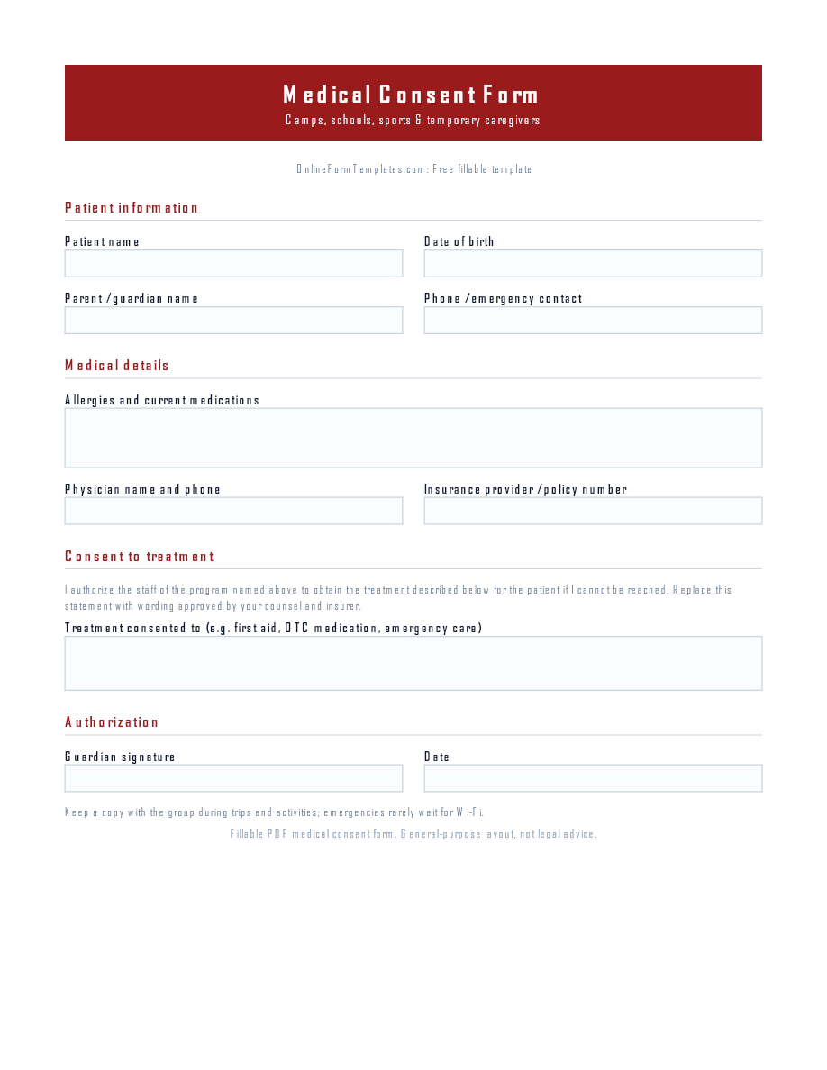Preview of Medical Consent Form Template (PDF/DOCX)