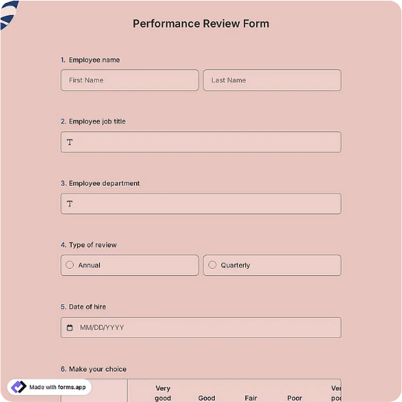 Performance Evaluation Form Template: forms.app