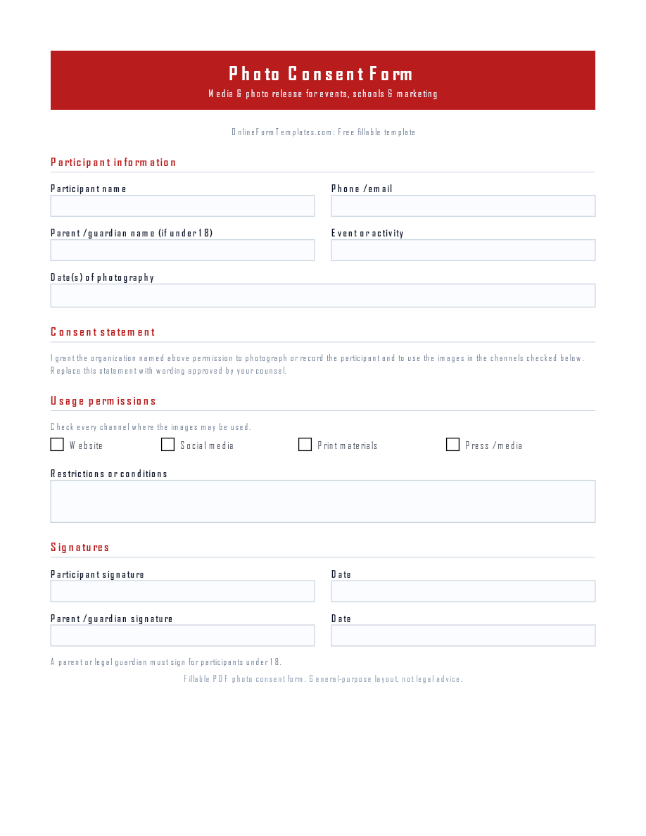 Preview of Photo Consent Form Template (PDF/DOCX)
