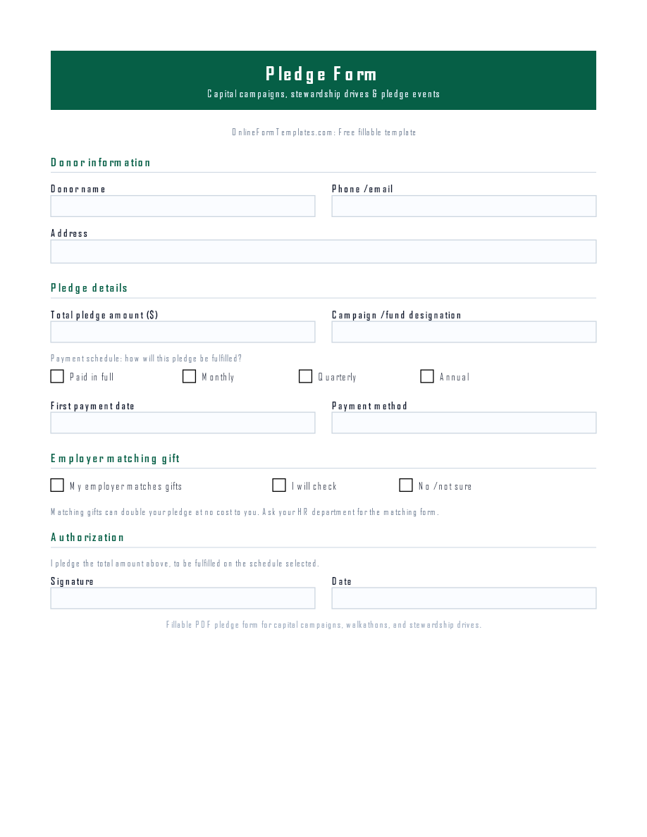 Preview of Pledge Form Template (PDF/DOCX)