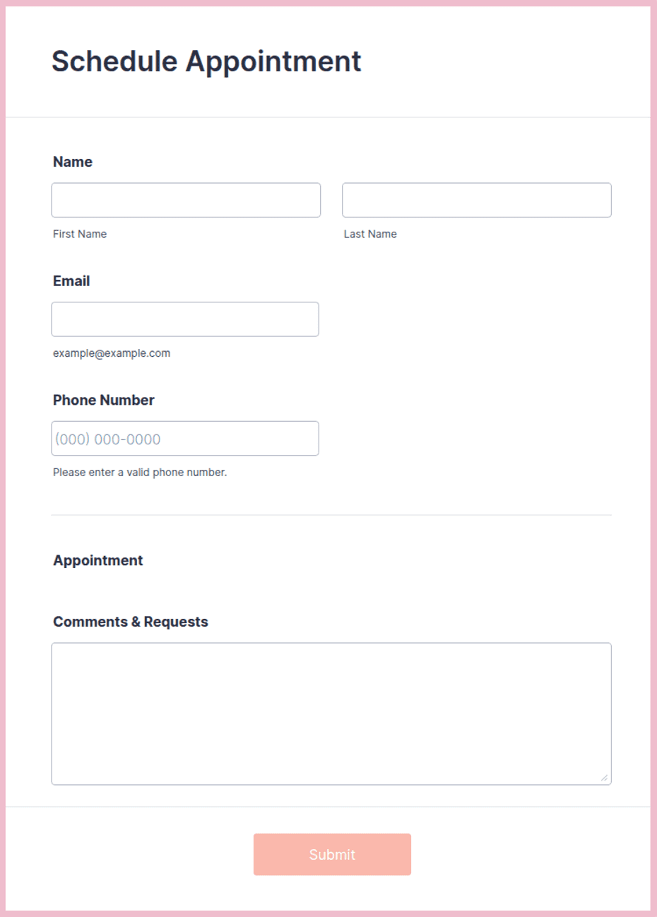 Preview of Salon Booking Form Template
