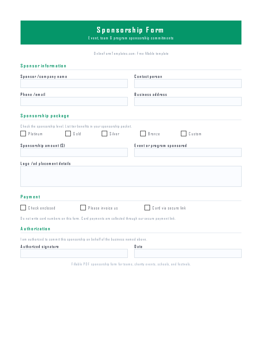 Preview of Sponsorship Form Template (PDF/DOCX)