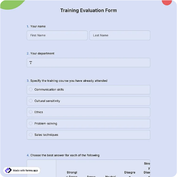 Training Evaluation Form Template: forms.app