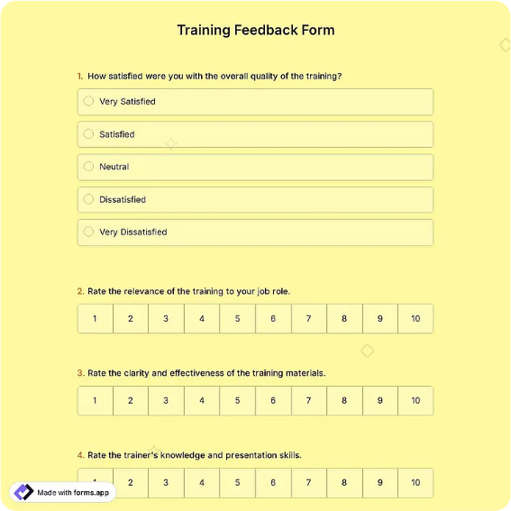 Preview of Training Feedback Form Template